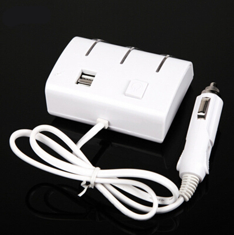 Car Dual USB Port White 3 Way Cigarette Lighter Socket Splitter Charger Adapter