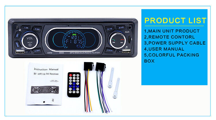 Car Bluetooth stereo audio FM radio MP3 player with built-in microphone and remote control n