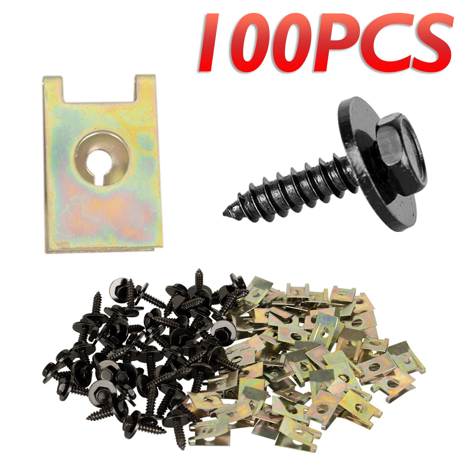 100x Metal Car Screw Body Fender Bumper Retainer U Nut Clips Gasket Fastener Kit