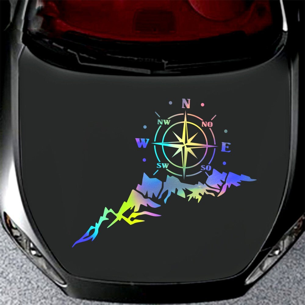 Colourful Car Sticker Compass Mountain Tree for SUV Off-road RV Camper Decal Trim