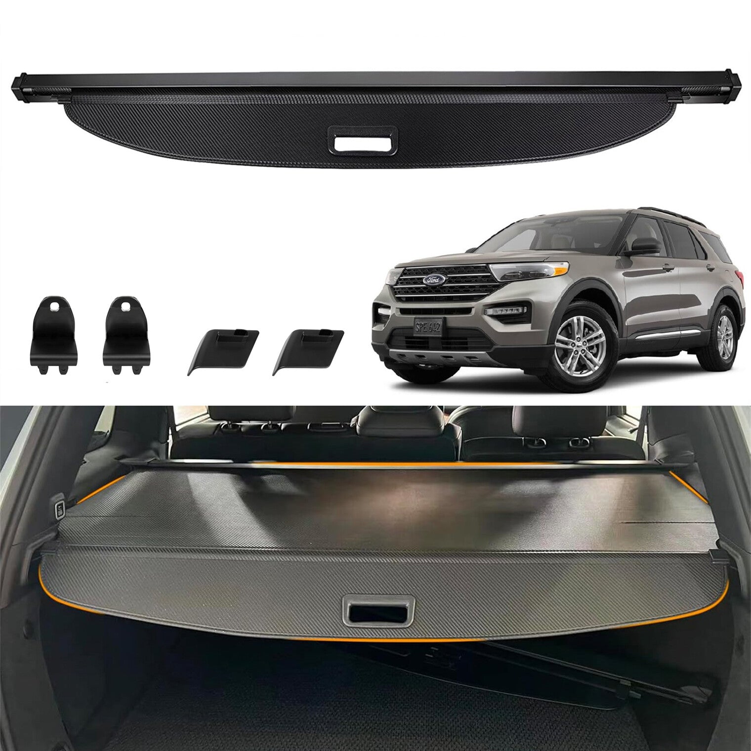 Retractable cargo cover, black safety sunshade for Explorer 2023 - Accessories