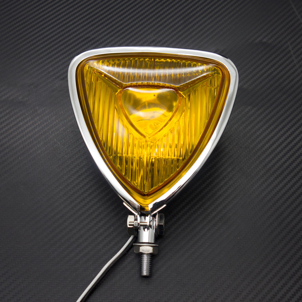Motorcycle Chrome Triangle Headlight Lamp Flat Back for Harley Chopper Bobber Q