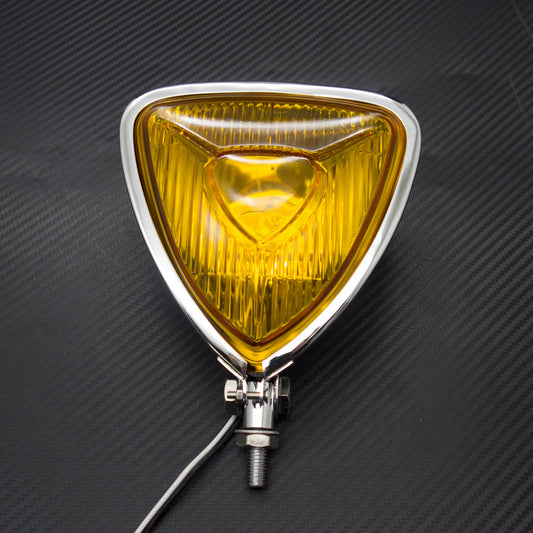 Motorcycle Chrome Triangle Headlight Lamp Flat Back for Harley Chopper Bobber Q