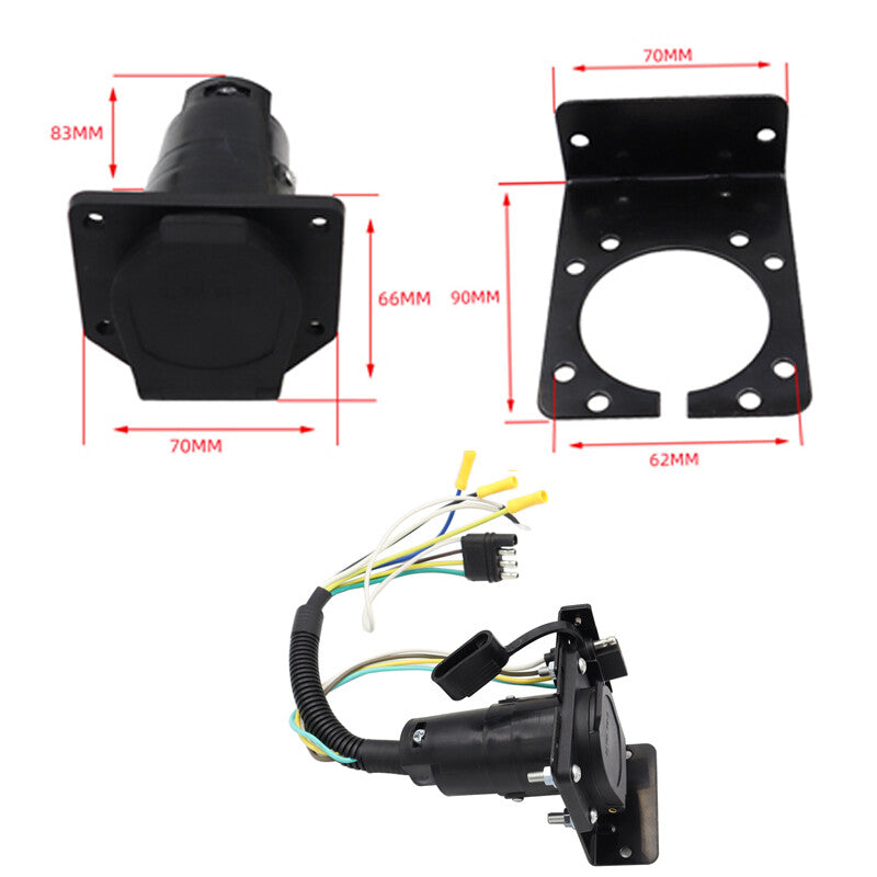 Car 4-way flat to 7-way round blade cable RV trailer adapter plug n