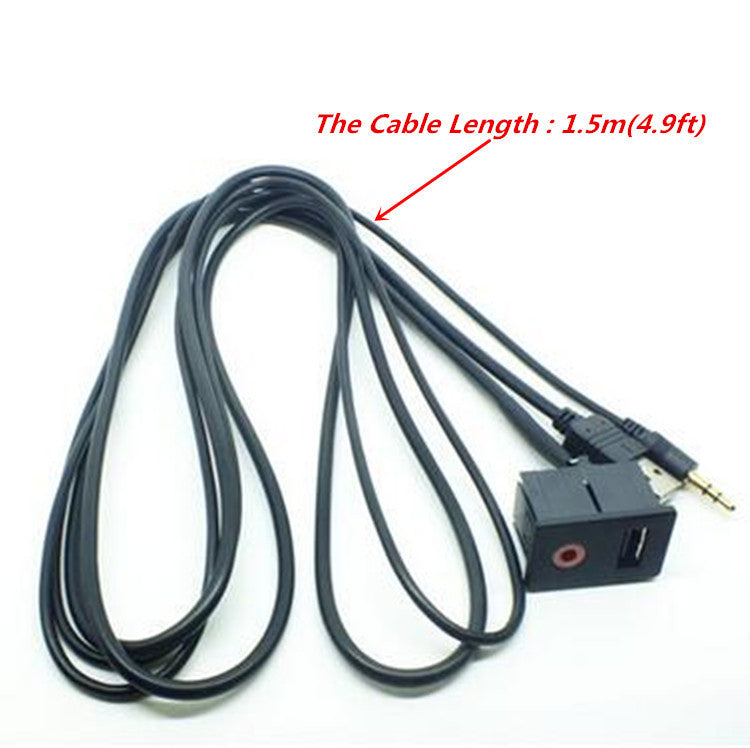 Car Flush Mount 3.5mm AUX USB Headphone Jack Mounting Panel Dash Dock Input Lead