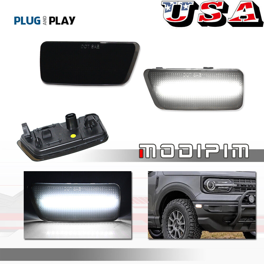 For 2021 - 2023 for Mustang Sport Smoked Front Corner Side Marker Lights White 2 pcs - v