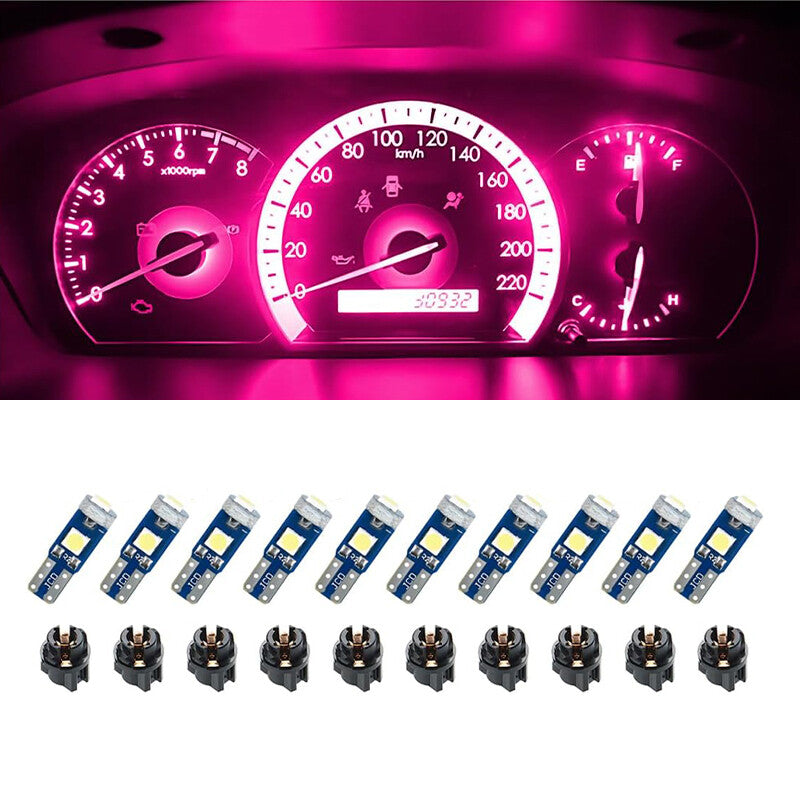 10Pcs T5 3030-3SMD Car Dashboard LED Lights Pink Light High Light Bulb