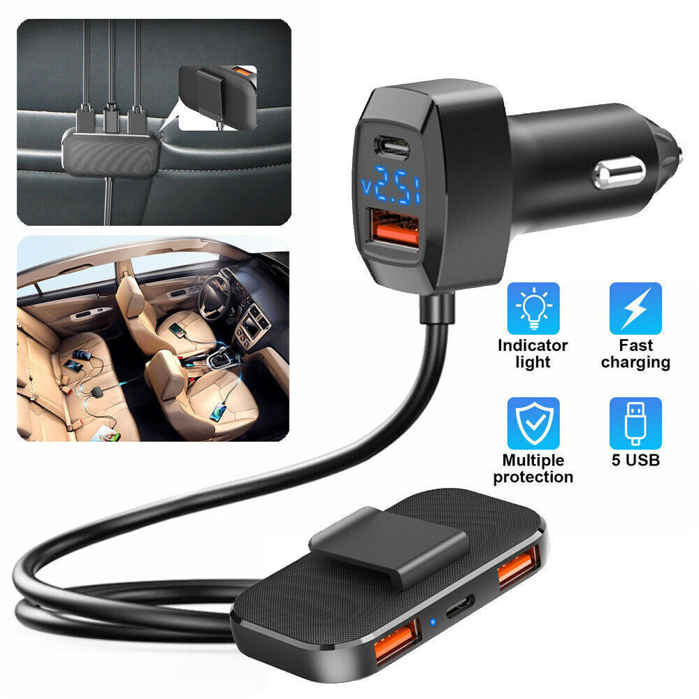 5-Port 5V/6.2A 31W USB Car Charger Cigarette Lighter Socket Charging Adapter