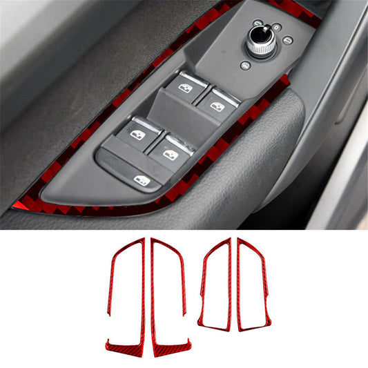 2Pcs for Audi Q5 2018-2021 Red Carbon Fiber Window Lift Switch Panel Cover Trim