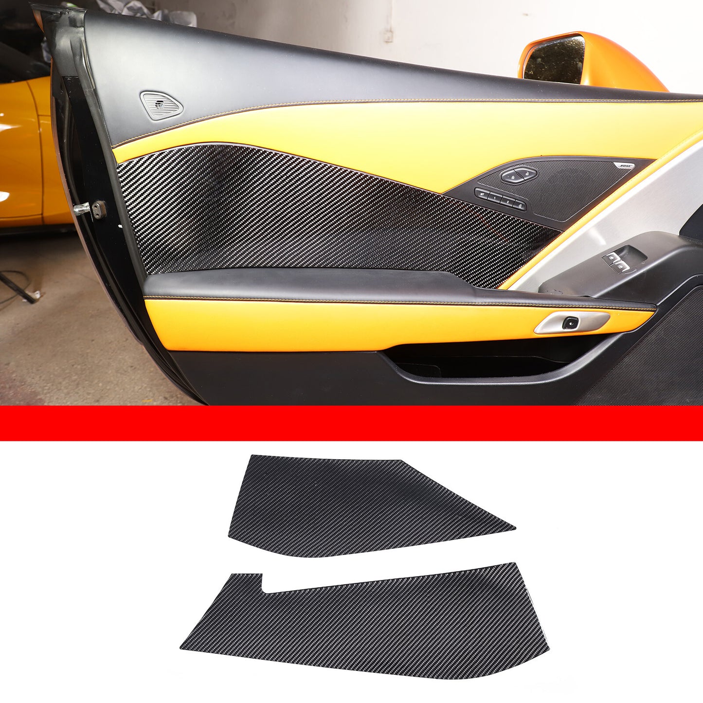 Carbon fiber interior door panel frame sticker decoration for Corvette C7 2014-2019 2 pieces