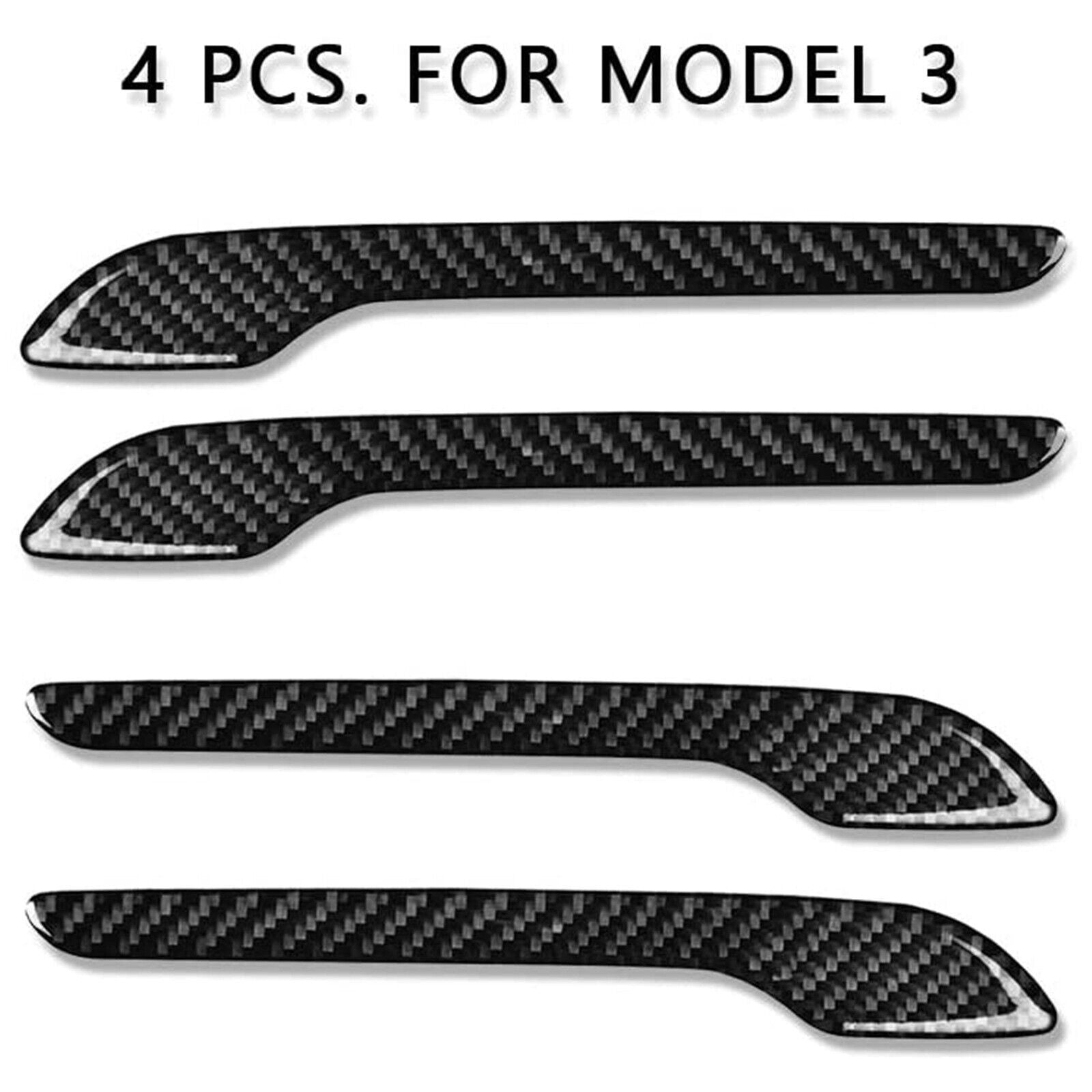 4X Carbon Fiber Door Handle Cover Stickers/Decals for Model 3 Y Accessories - n