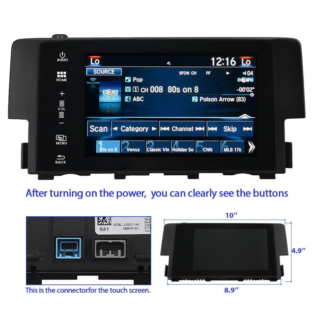 7 LCD Navigation Display Touch Screen for Honda for Civic 2016-2018 39710-TBA-A11