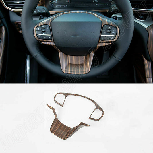 2p  for ford  Explorer 2020-2021 ABS Wood Grain Steering Wheel Frame Cover Trim