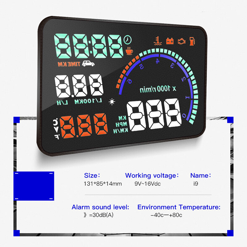 Head-up display (HUD) with multi-color OBD for automotive windshields - Display speed (KMH/MPH) n