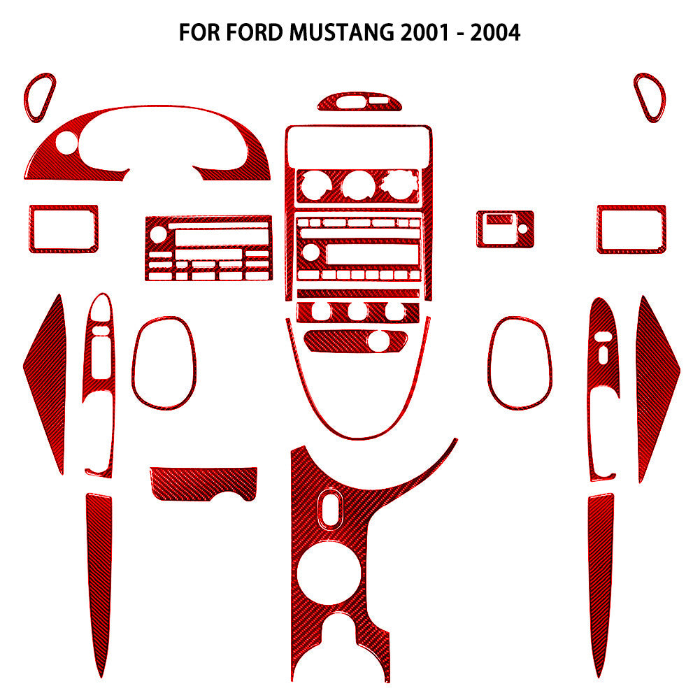 27x Red Carbon Fiber Full Set Cover Trim Kit for Ford for Mustang Convertible 01-04