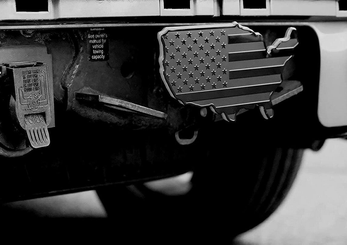 Car mount plug cap trailer tow receiver 3-inch American flag map black  for ford