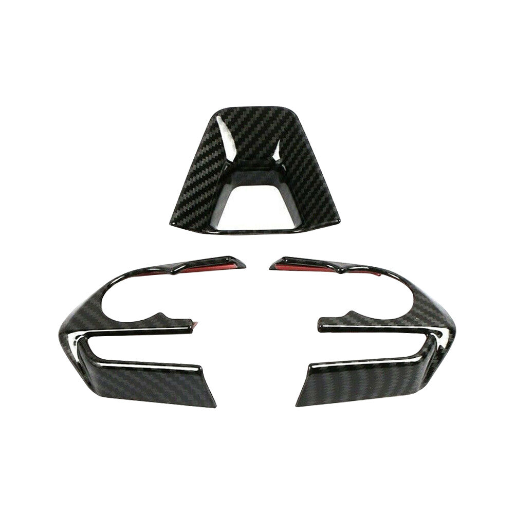 3Pcs Fit 2019 2020 for Toyota RAV-4 Carbon Fiber ABS Inner Steering Wheel Cover Trim