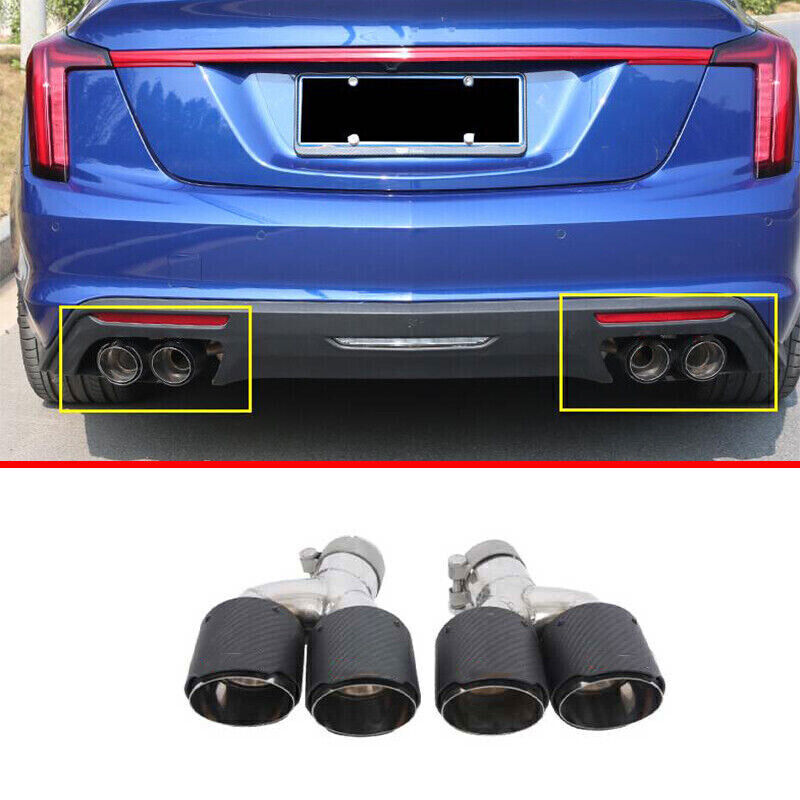 for Cadillac CT5 2020-24 Carbon+Stainless Rear Exhaust Muffler Tip Tail Pipe 2X