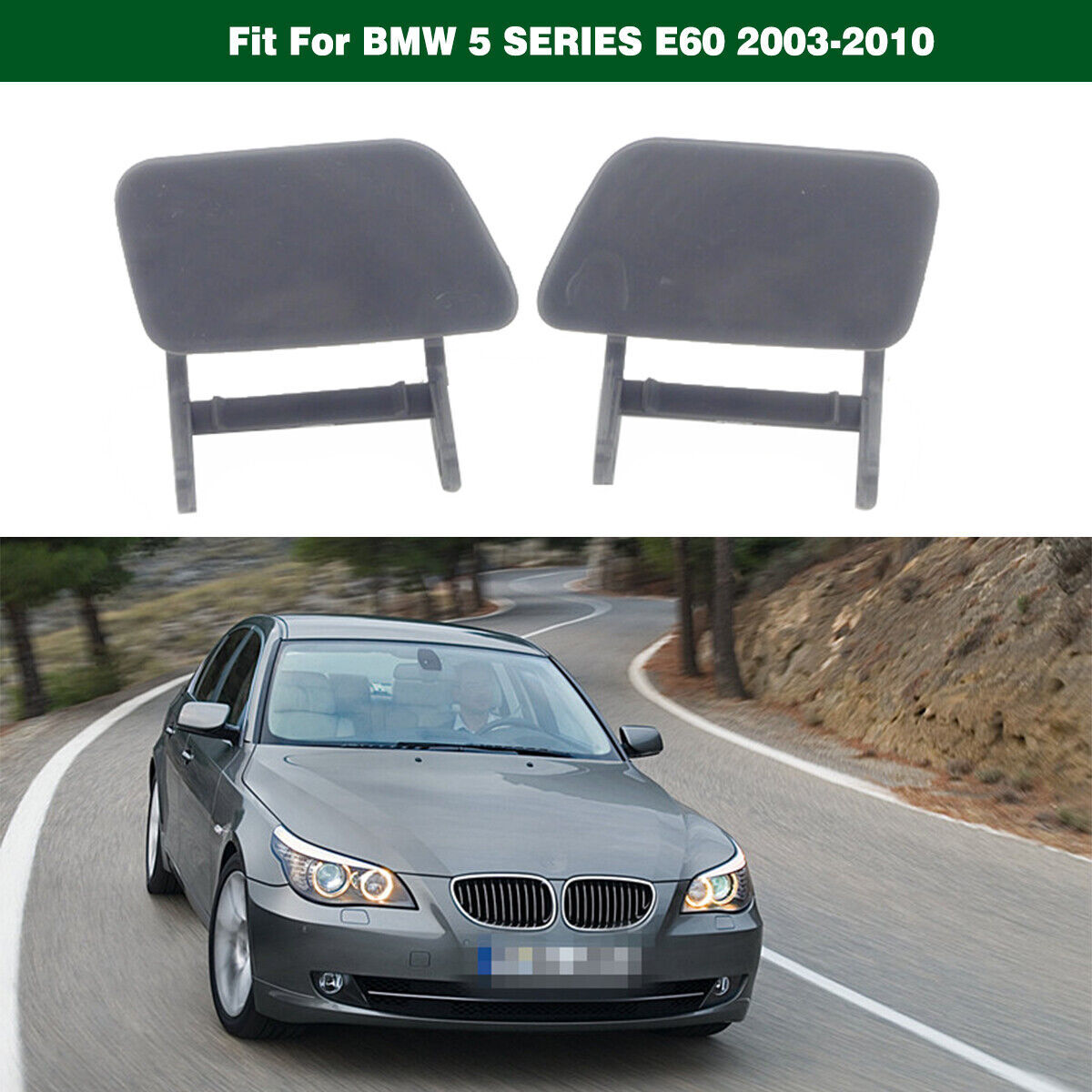 Pair Front Headlight Washer Nozzle Jet Cover Caps for BMW 5-Series E60 2003-2010 Q