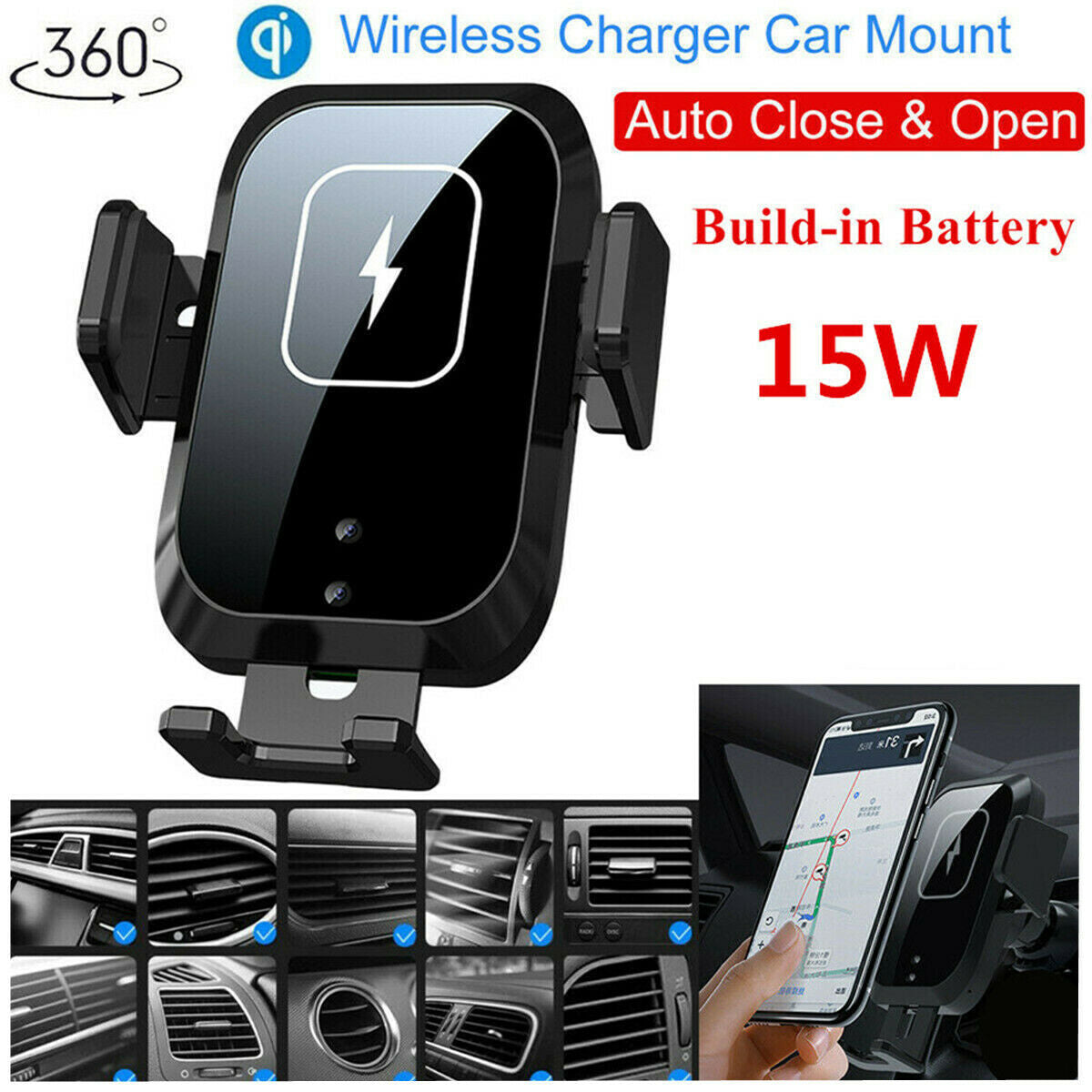 Wireless Car Charger Car Clamping Fast Charging Air Vent Phone Holder Mount