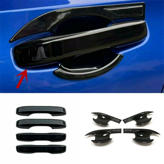 8X for Honda for Civic 2022-2023 Glossy Black Outer Door Handle+Door Bowl Trim Cover