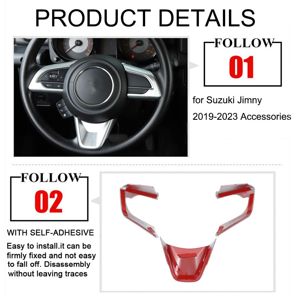 Silver Interior Steering Wheel Decoration Cover Trim for Suzuki for Jimny 2019-2023