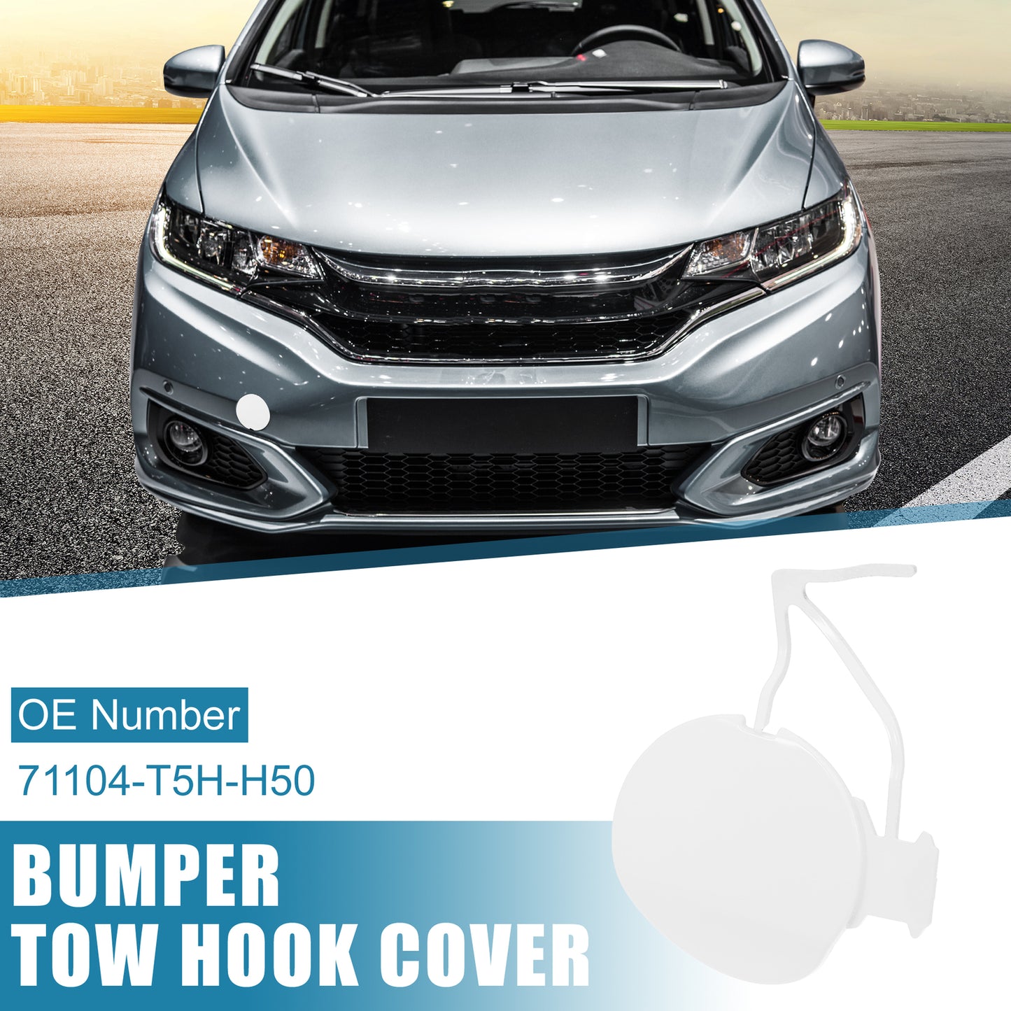 Front bumper tow hook cap 71104-T5H-H50 for Honda Fit 2018/2019, white.