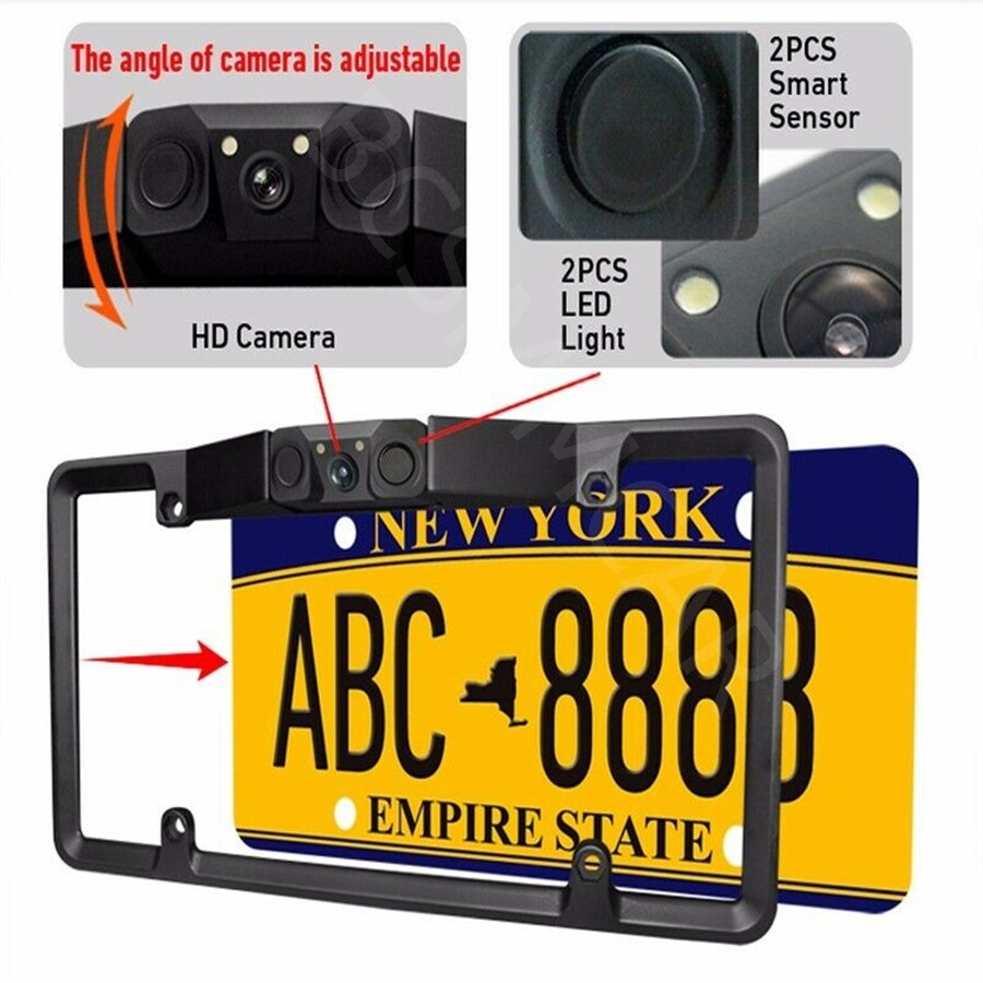 LED License Plate Frame Mount Backup Reverse Parking Sensor With Camera Kit