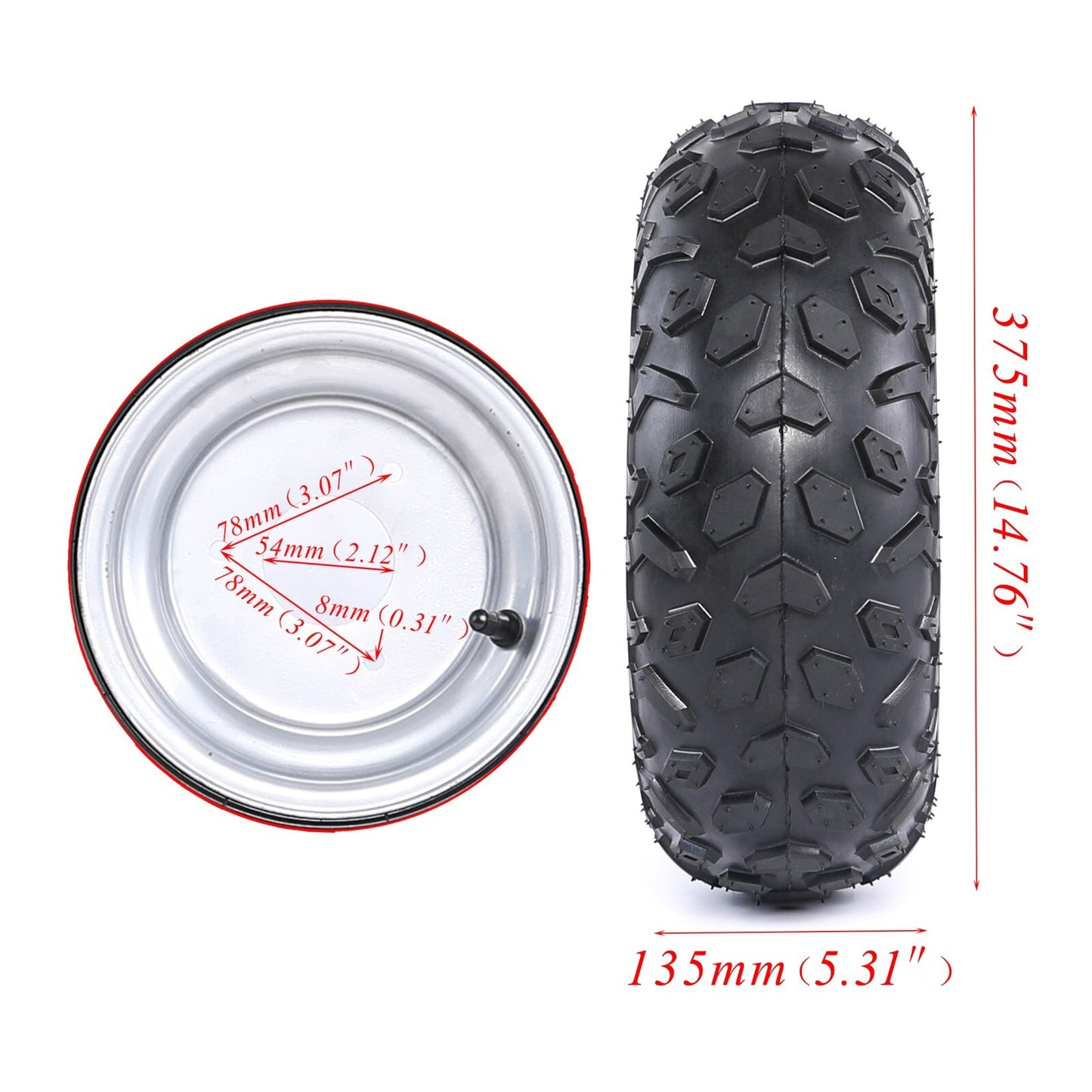 Complete 6-inch wheel kit 145/70-6, tires, rims, 3 bolts, DIY wheel hubs for all-terrain vehicles, go-karts, and off-road vehicles.