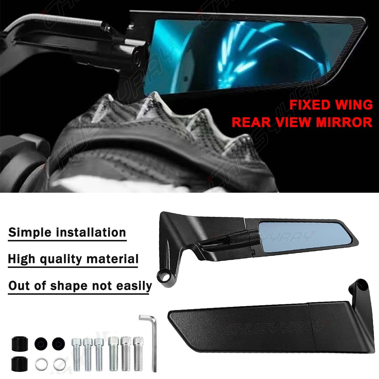 Motorcycle fixed-wing rearview mirrors suitable for Kawasaki Z900 and Z650 (2021, 2022, 2023-). Q