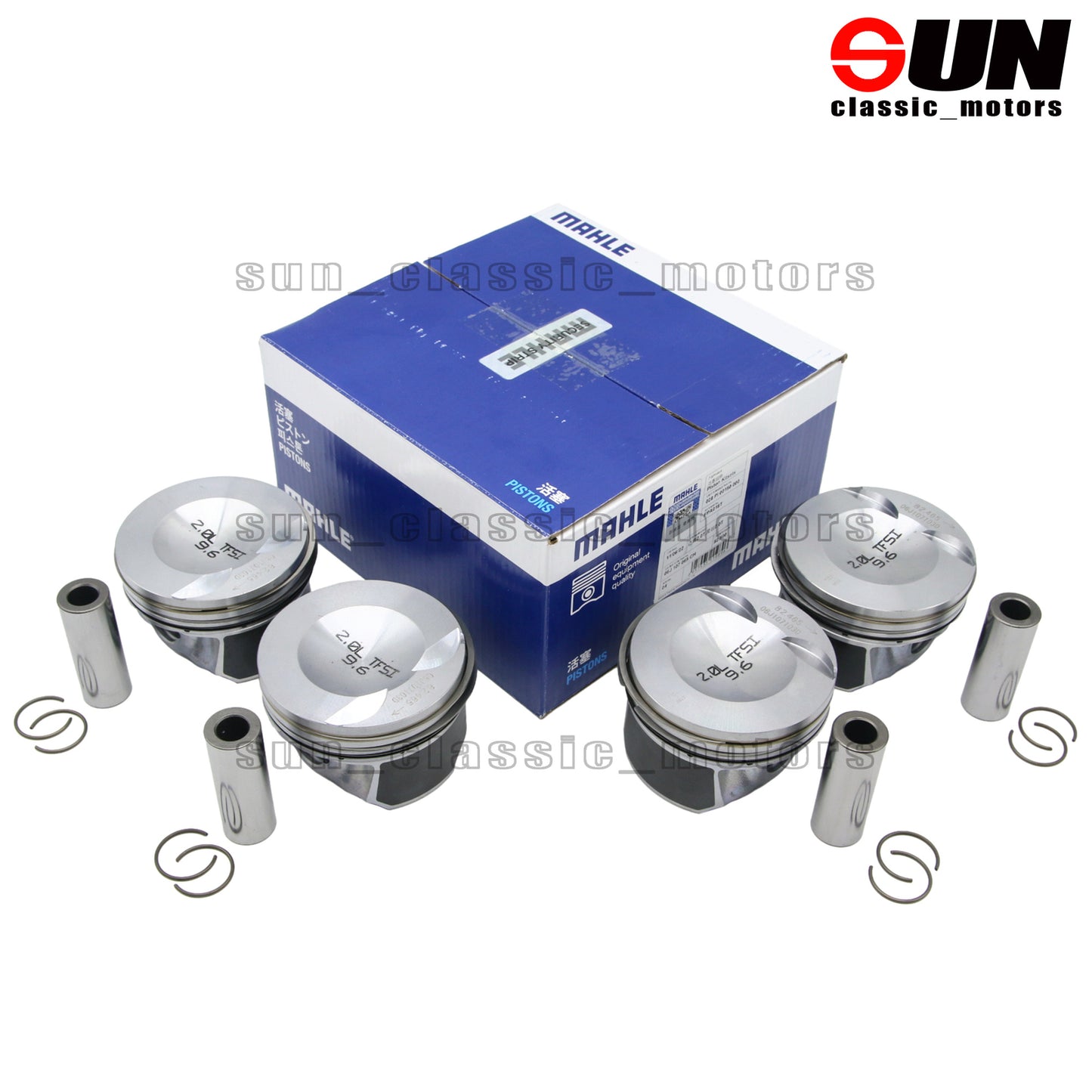 Four engine pistons and rings, 82.51 mm x 21 mm, suitable for GTI for Passat , for Audi A3, A4, A5 2.0 TFSI.