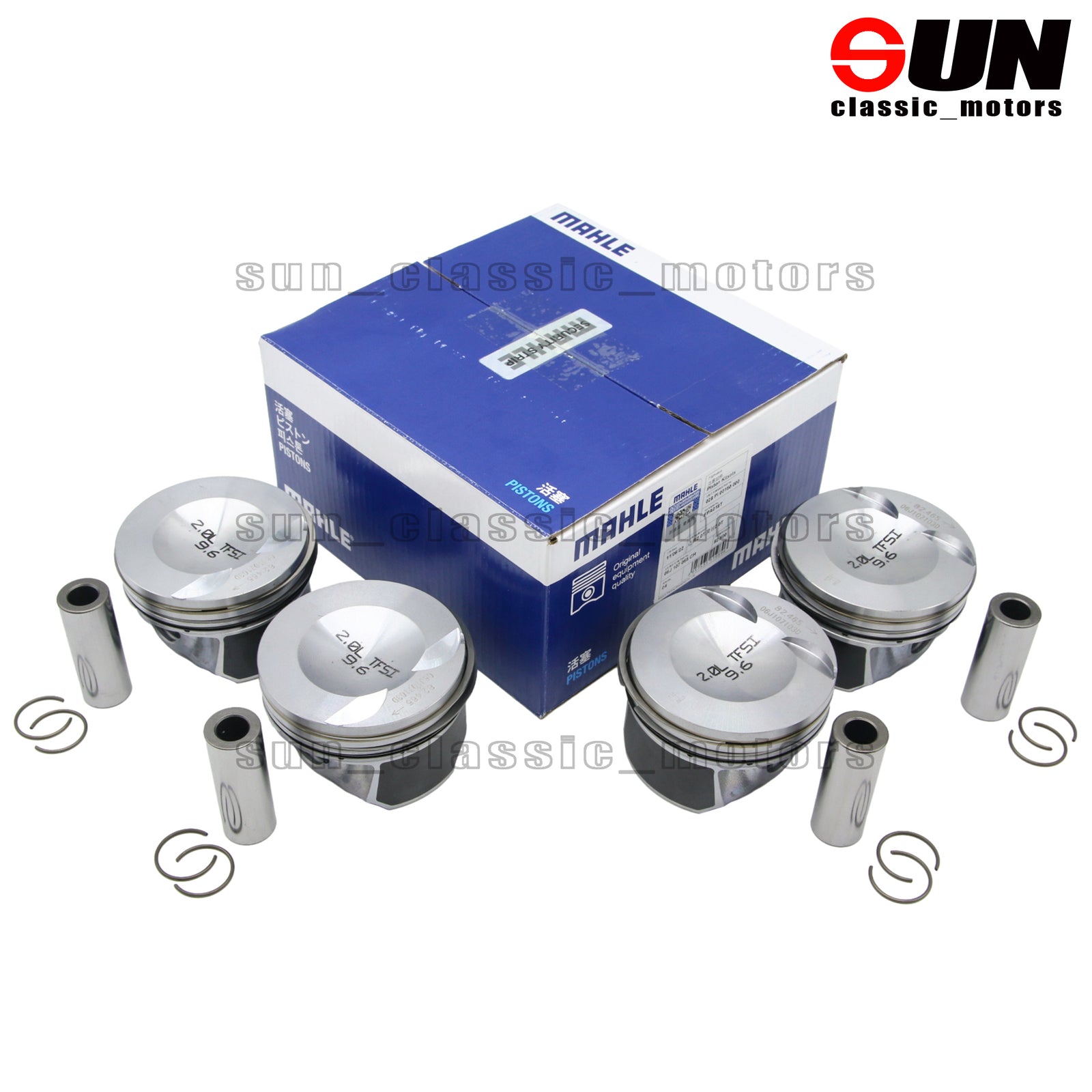 Four engine pistons and rings, 82.51 mm x 21 mm, suitable for GTI for Passat , for Audi A3, A4, A5 2.0 TFSI.