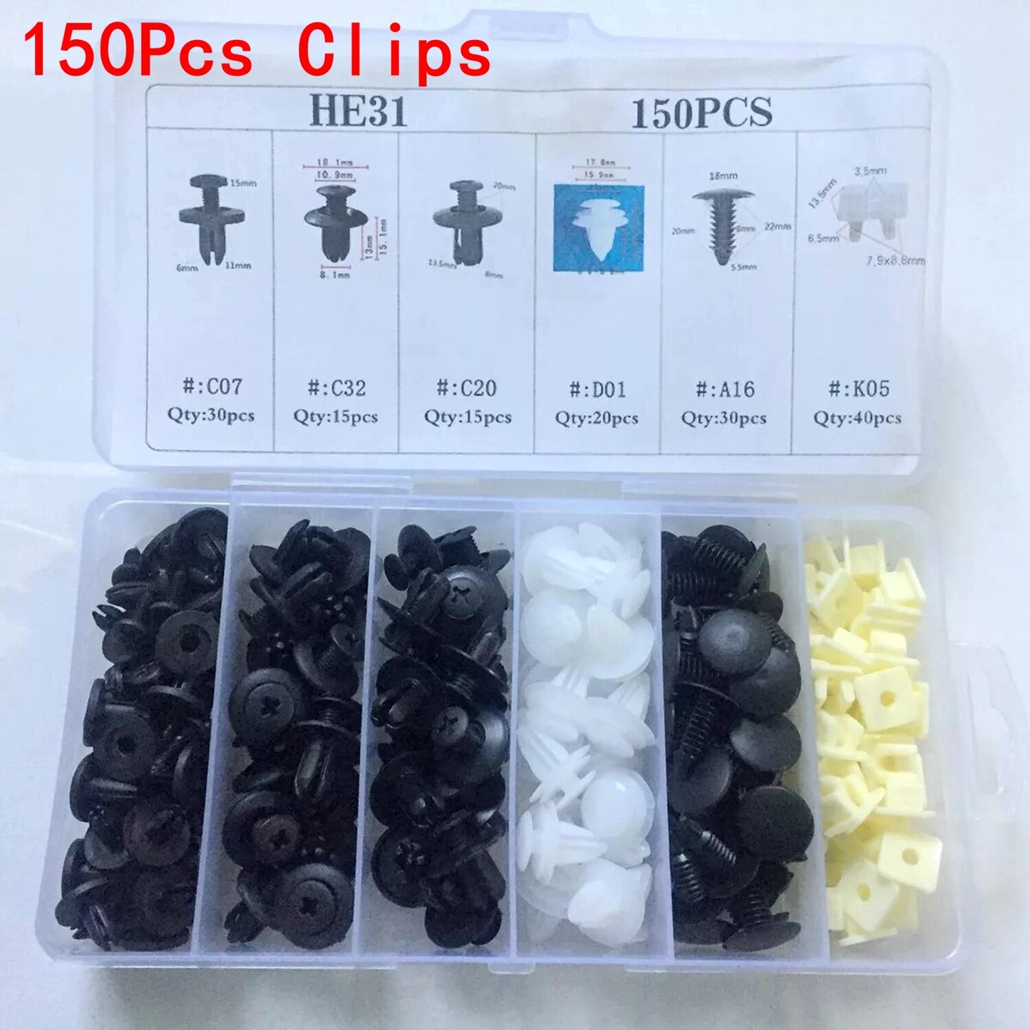 150pcs Car Panel Fender Liner Fastener Rivet Push Clips Trim Retainer Assortment