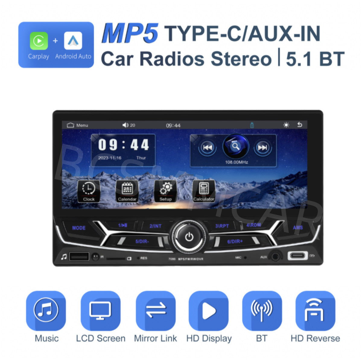 Double 2Din 6.86in Car Stereo Radio Carplay Android Auto FM AUX Touchscreen