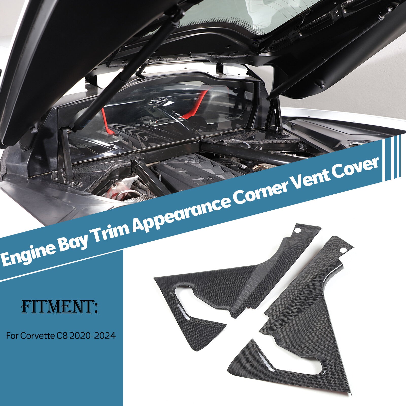 Honeycomb carbon engine bracket trim exterior corner vent cover for Corvette C8- n