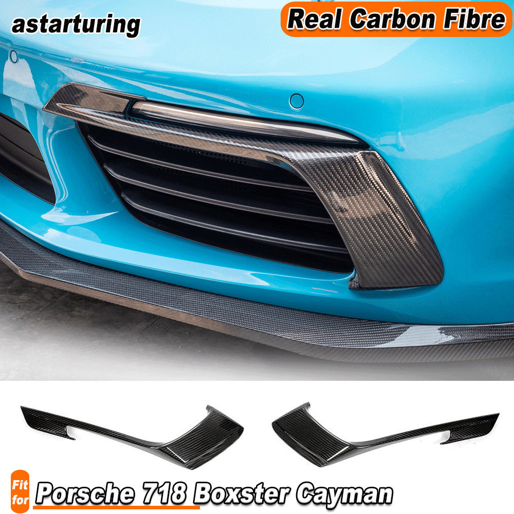 for Porsche 718 Cayman 2016-19 REAL Carbon Fog Lamp Fins Splitter Cover