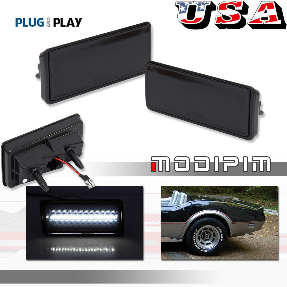 For 1974 - 1979 for Corvette C3 Smoked Lens F/R Side Marker Lights White LED 2PCS- v