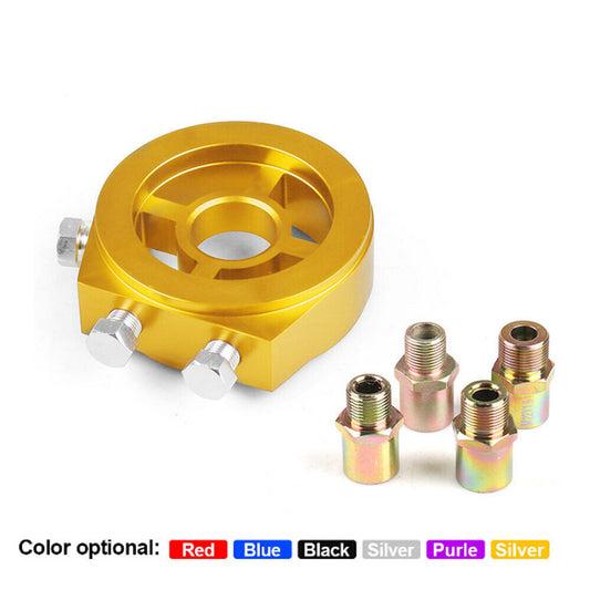 Car Oil Filter Temp Pressure Cooler Gauge Sandwich Plate Cooler Adapter Kit Gold Q