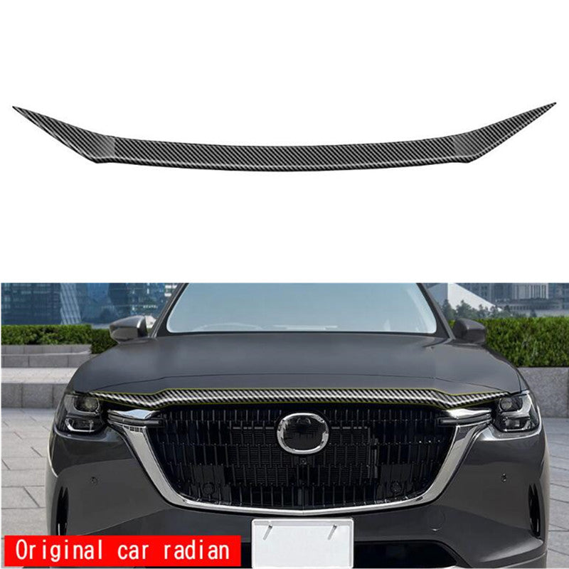 Front Engine Hood Grille Strip Trim for Mazda CX-60 2023 2024 Carbon Fiber ABS n