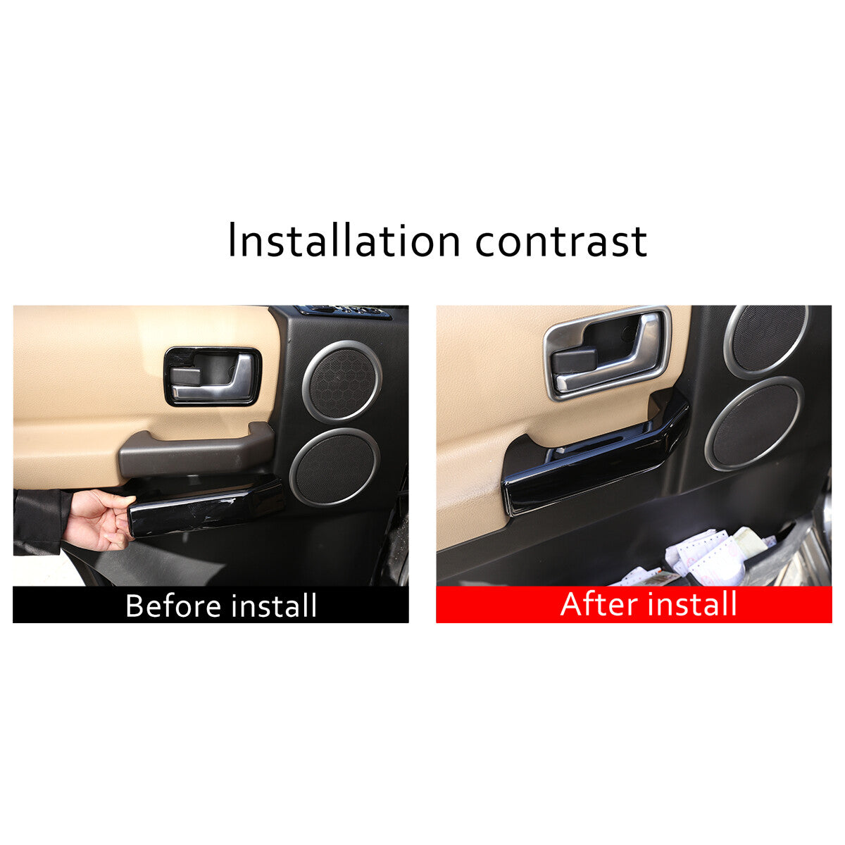 Interior door handle panel cover for Land Rover Discovery 3 2004-2009, gloss black. n