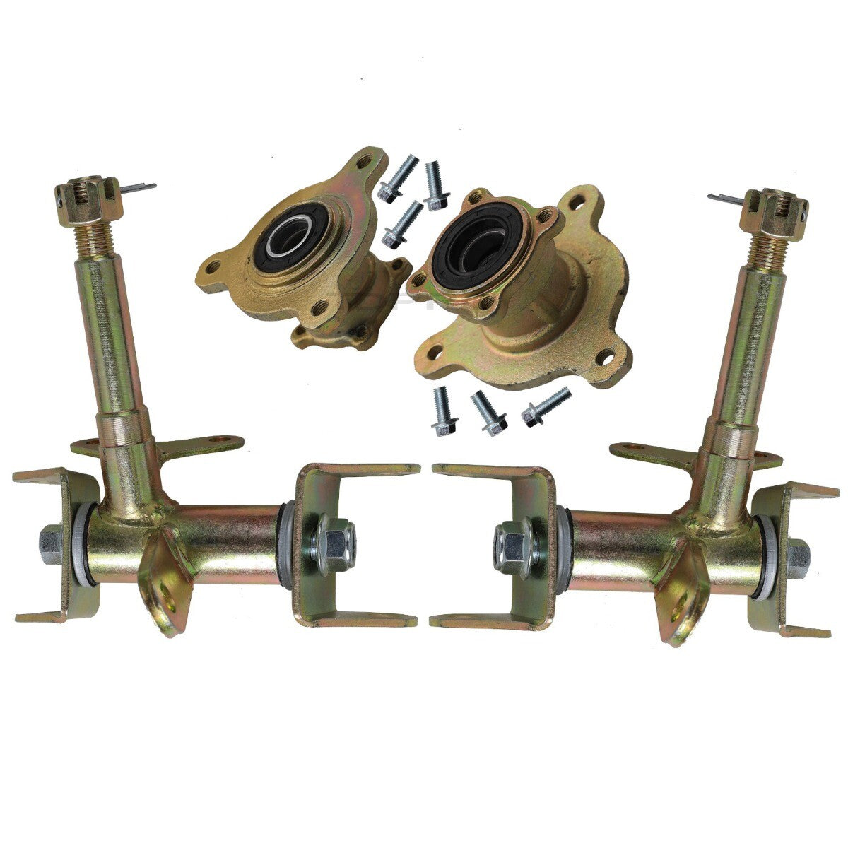 Front steering spindle 3-bolt flange hub assembly for go-karts, all-terrain vehicles, four-wheeled bicycles