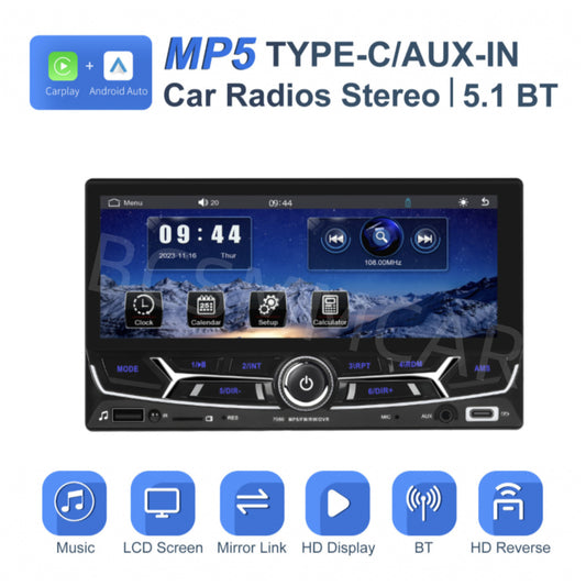 6.86 2Din Touch Screen Wireless Carplay Portable Car Stereo Android Auto AUX