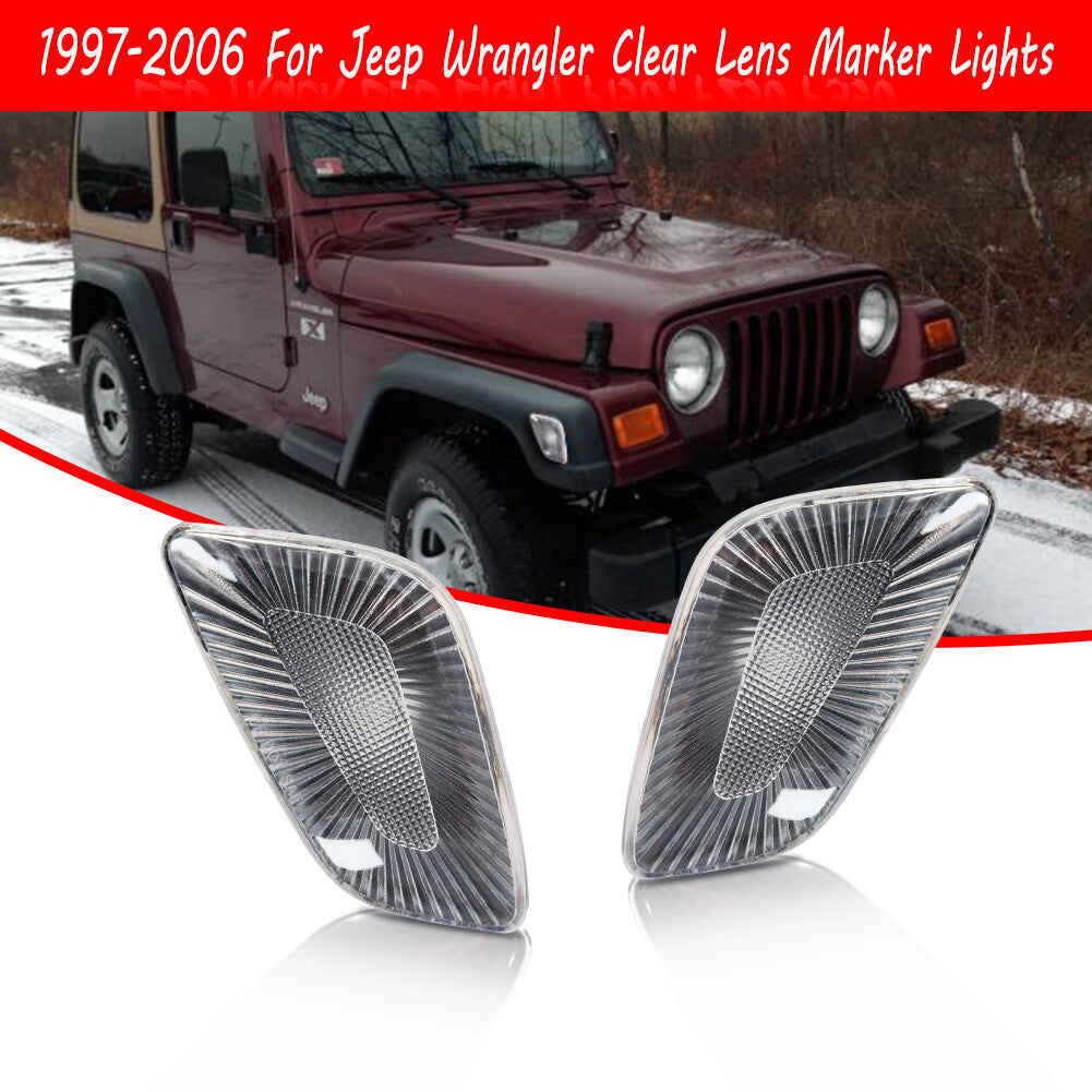 2 Pack Front Fender Side Marker Light Housing Covers for 1997 - 2006 for Jeep for Wrangler - v