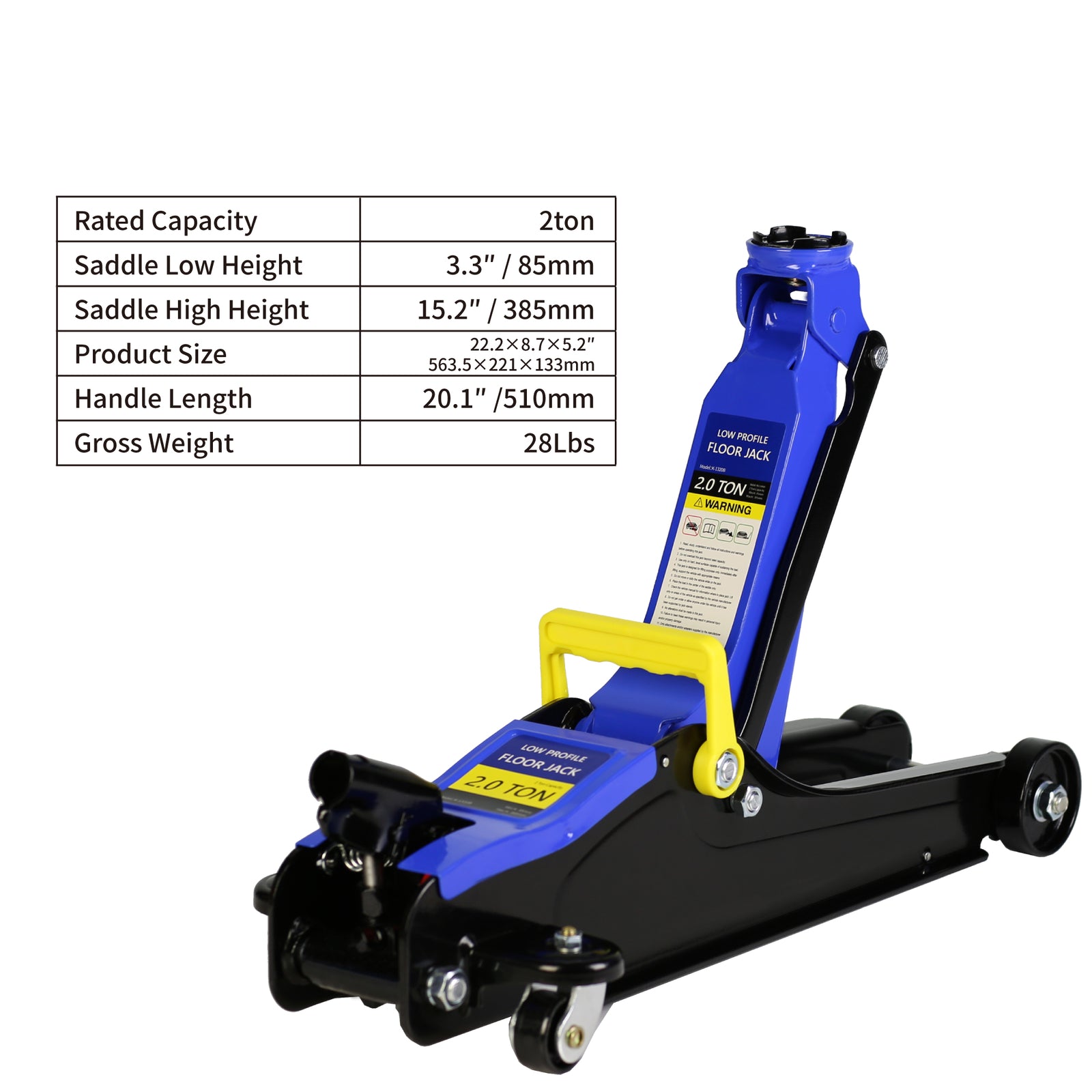 Heavy-duty floor jack, 2-ton low-profile steel floor jack, lifting and rapid lifting pump