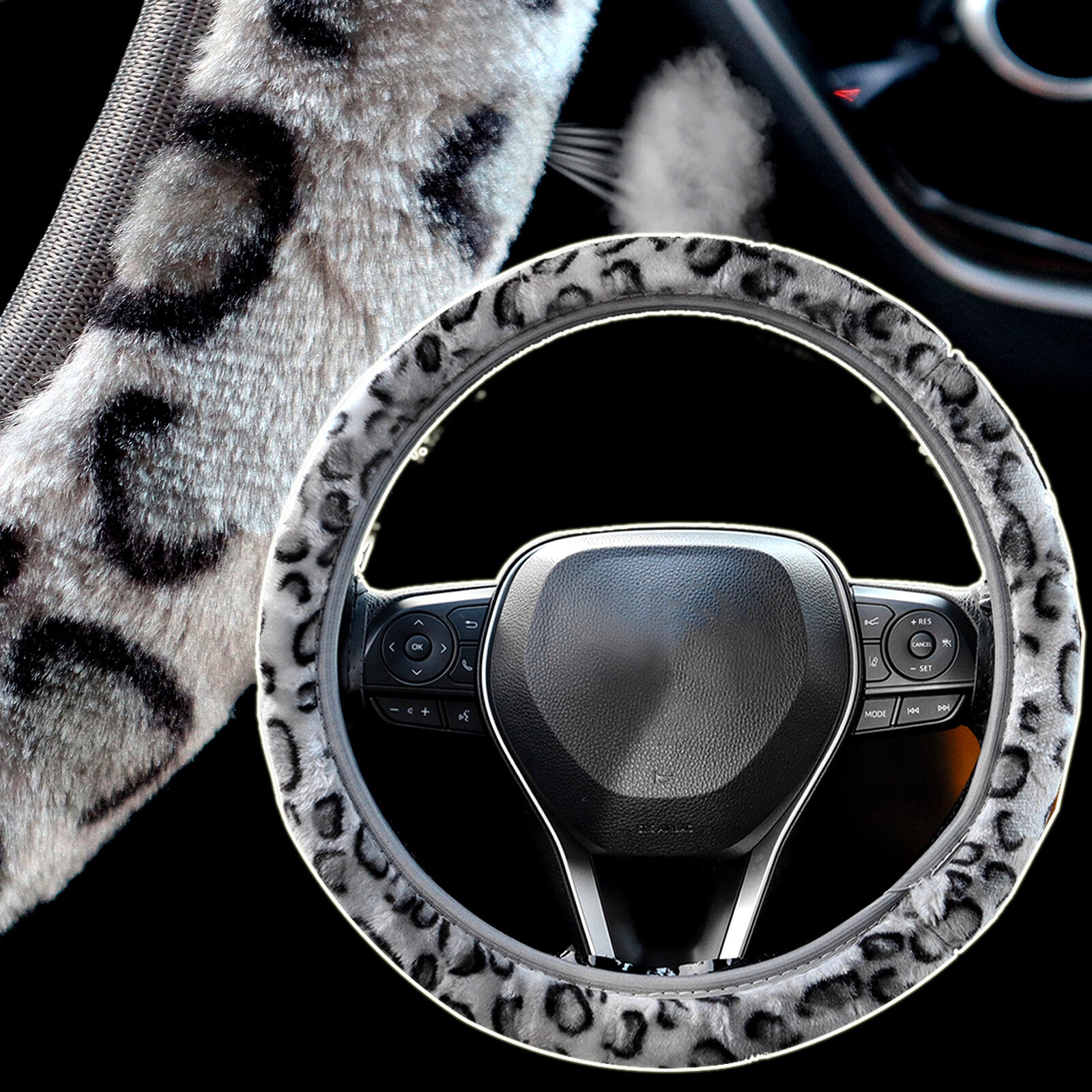 Car Steering Wheel Cover Anti-slip Protector Fluffy Fuzzy Leopard Print Mat Auto