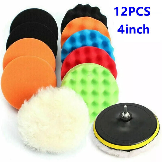 12-Piece 4-inch Car Polishing Pad Polishing Sponge Buffer Set Waxing Foam Polishing Machine Kit