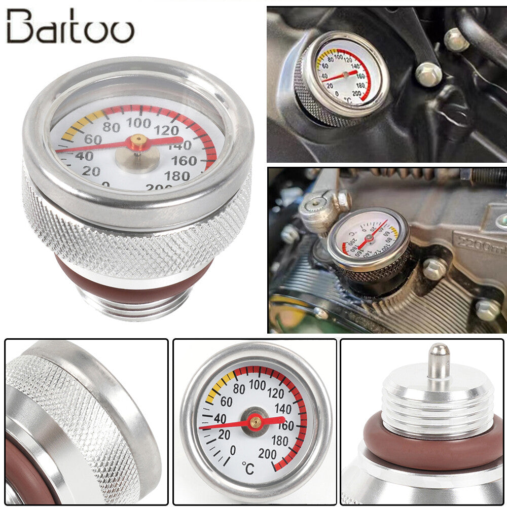 M20x1.5 Oil Temp Temperature Gauge Filler Cap For Motorcycle 0-200Celsius Silver Q