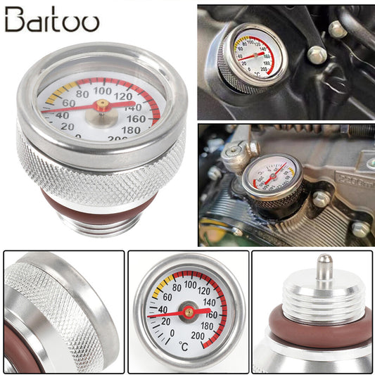 M20x1.5 Oil Temp Temperature Gauge Filler Cap For Motorcycle 0-200Celsius Silver Q