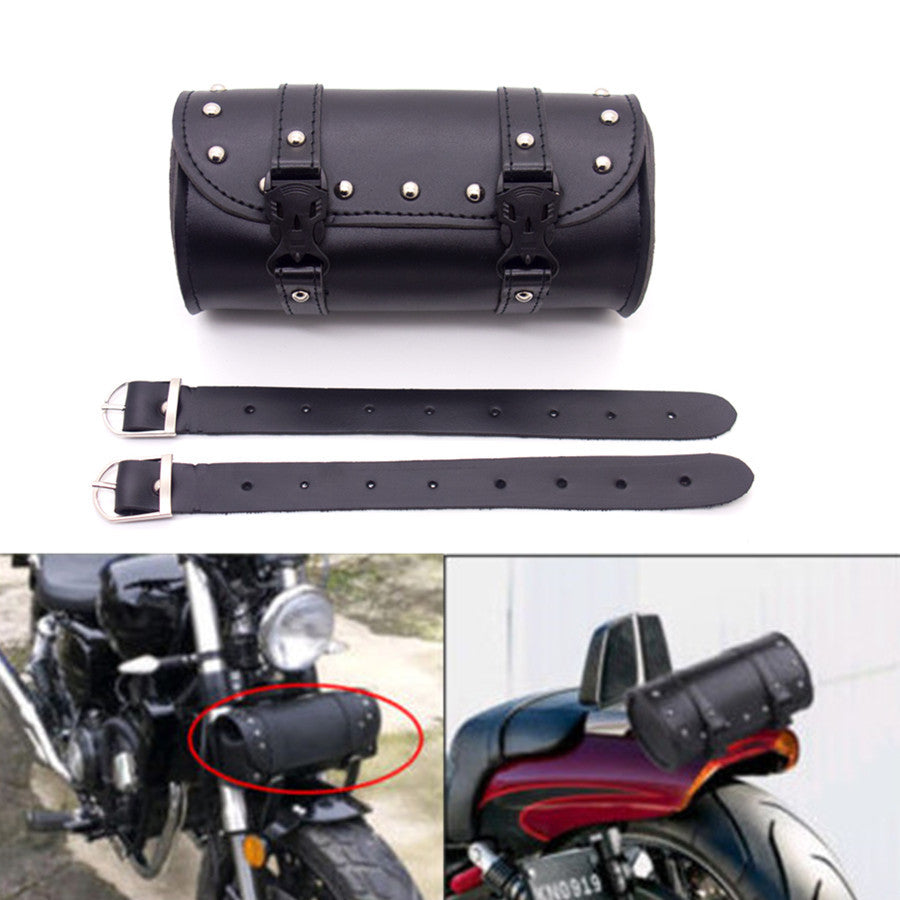 Black Motorcycle Tool Bag Handlebar Sissy Bar Saddlebag Roll Barrel for Honda Q