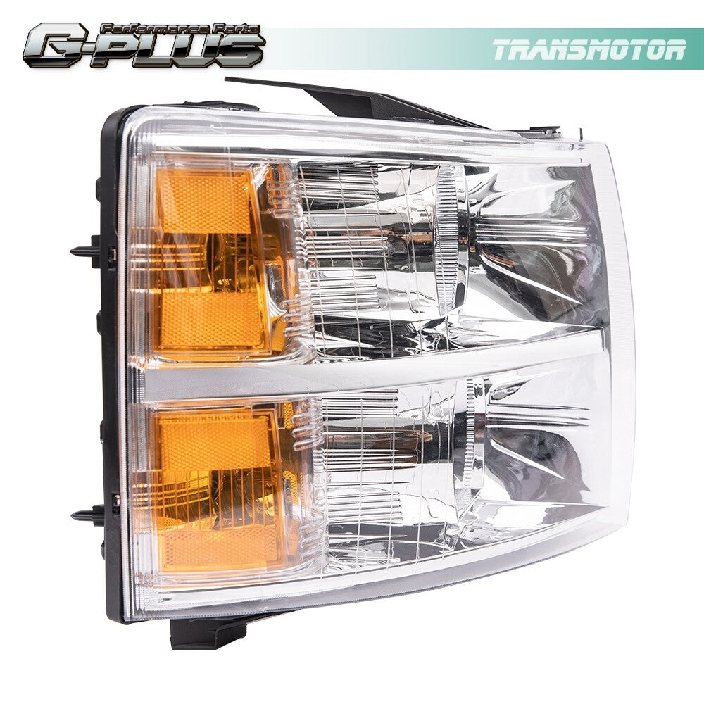Fits 07-14 for Silverado Clear Headlight Amber Corner for CHRome Housing - v